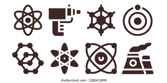  particle icon set. 8 filled particle icons. Simple modern icons about  - Molecule, Atom, Atomic, Particle gun, Molecules, Graphene, Nuclear