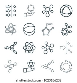 Particle icons. set of 16 editable outline particle icons such as atom, atom move