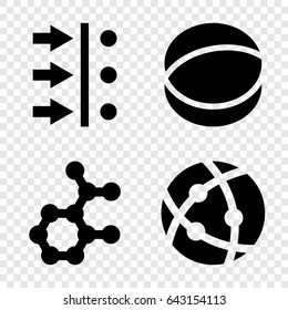 Particle icons set. set of 4 particle filled icons such as atom