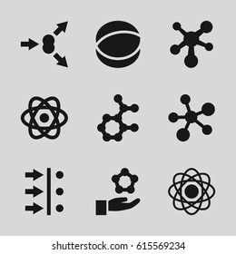 Particle icons set. set of 9 particle filled icons such as atom.