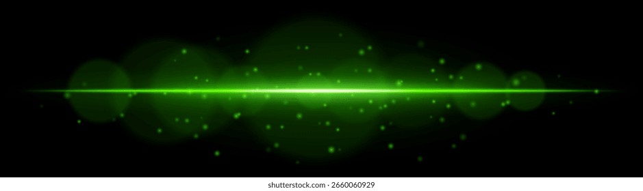 Luz de partículas. Feixe radiante com brilho dinâmico e pontos voadores. Cria uma atmosfera de velocidade, brilho, movimento ou sinal visual de alta tecnologia.