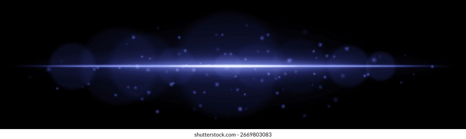Luz de partículas. Feixe radiante com brilho dinâmico e pontos voadores. Cria uma atmosfera de velocidade, brilho, movimento ou sinal visual de alta tecnologia.