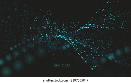 Particle liquid dots glowing abstract background. Neon explosion splash surface shapes design. Modern cyber light big data technology and science vector.	