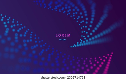 Los puntos de líquido de partículas brillan por el fondo abstracto. Diseño de formas de superficie de salpicadura de explosión de neón. Tecnología moderna de datos de luz cibernética y vector científico.