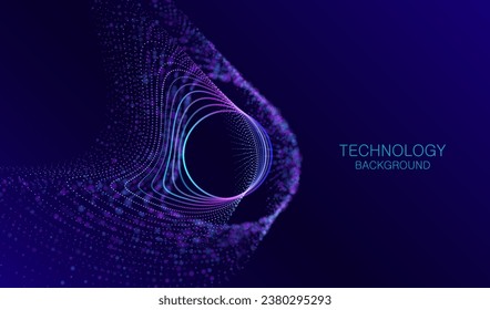 Particle liquid dots glowing abstract background. Neon explosion splash surface shapes design. Modern cyber light data technology and science vector.