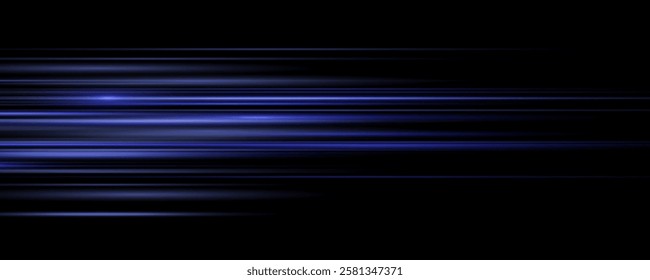 Particle motion effect. Magic of moving fast lines. Png special effect, speed line. Laser beams, horizontal light rays. Glowing flare spark and flash lights, luminous trail.