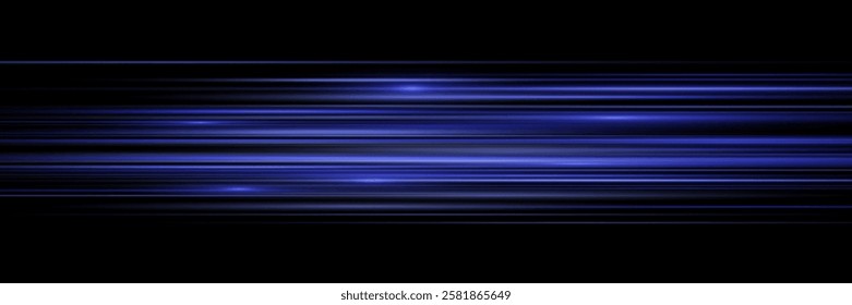 Particle motion effect. Magic of moving fast lines. Png special effect, speed line. Laser beams, horizontal light rays. Glowing flare spark and flash lights, luminous trail.