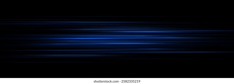 Particle motion effect. Magic of moving fast lines. Png special effect, speed line. Laser beams, horizontal light rays. Glowing flare spark and flash lights, luminous trail.