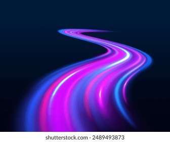 Efecto de luz de movimiento de partículas. Destellos Abstractas de la lente de traza del fuego. Larga exposición de las autopistas como velocidad. Autopista nocturna con efectos de luz en colores neón púrpura.	