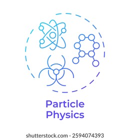 Particle physics blue gradient concept icon. Researching quarks, leptons and bosons. Nuclear science branch. Round shape line illustration. Abstract idea. Graphic design. Easy to use in booklet