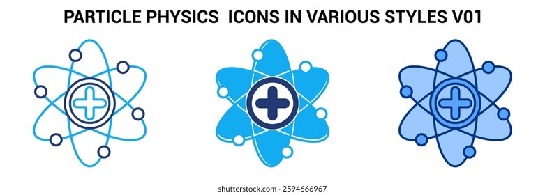 Particle Physics icon represented by atom, proton Blue, Dualline, Dualtone style.