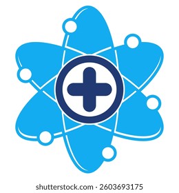Particle Physics icon represented by atom, proton Dualtone style.