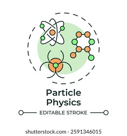 Particle physics multi color concept icon. Researching quarks, leptons and bosons. Nuclear science branch. Round shape line illustration. Abstract idea. Graphic design. Easy to use in booklet