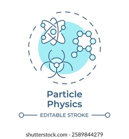 Particle physics soft blue concept icon. Researching quarks, leptons and bosons. Nuclear science branch. Round shape line illustration. Abstract idea. Graphic design. Easy to use in booklet