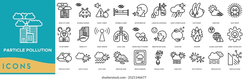 Particle Pollution icon. Smog City Skies, Invisible Invader, Silent Threat, Invisible Illness and Air We Breathe