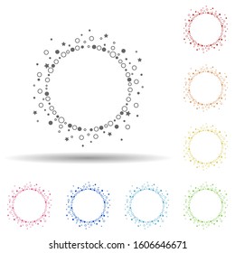 Particle round background, hand drawn in round in multi color style icon. Simple thin line, outline vector of background for text icons for ui and ux, website or mobile application