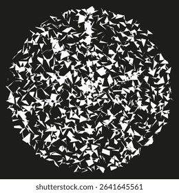 Particle sphere vector. Chaotic dot pattern. Black circle shape. White backdrop style.