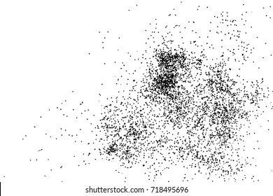 Partikel Spray, Staub und Punkte, zufällige Moleküle. Schwarz auf Weiß Explosion von Glitter und Funkeln. Grainy strukturierte Vorlagendesign für Kunsthandwerk, Geburtstagskarte, Einladungsflyer für Feiertage. Vektorgrafik.