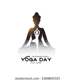 particle style 21st june world yoga day background with meditation posture vector