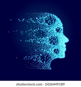 Partikelstil Digital Human Head Techno Konzept Hintergrund Design Vektor