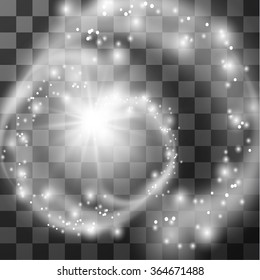 Particle transparent magic spiral background. Vector eps10.