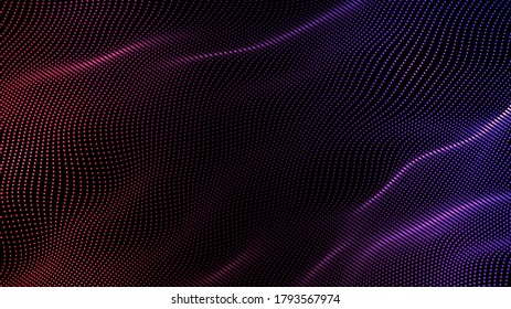 Particle wave background. Abstract dynamic mesh. Big data technology. Vector grid illustration.