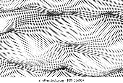 Particle wave background. Abstract dynamic mesh. Big data technology. Vector grid illustration.