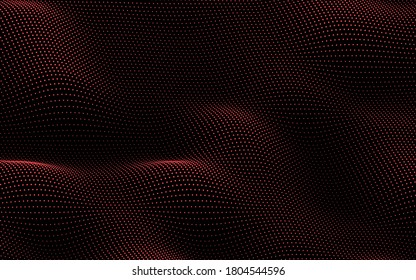 Particle wave background. Abstract dynamic mesh. Big data technology. Vector grid illustration.
