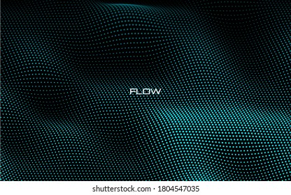 Particle wave background. Abstract dynamic mesh. Big data technology. Vector grid illustration.