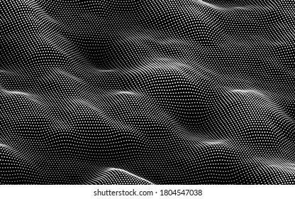 Particle wave background. Abstract dynamic mesh. Big data technology. Vector grid illustration.