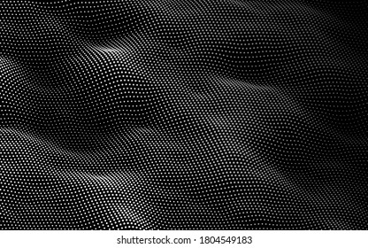 Particle wave background. Abstract dynamic mesh. Big data technology. Vector grid illustration.