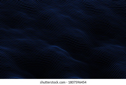 Particle wave background. Abstract dynamic mesh. Big data technology. Vector grid illustration.