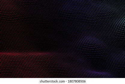 Particle wave background. Abstract dynamic mesh. Big data technology. Vector grid illustration.