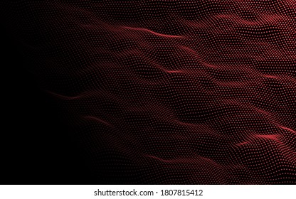 Particle wave background. Abstract dynamic mesh. Big data technology. Vector grid illustration.