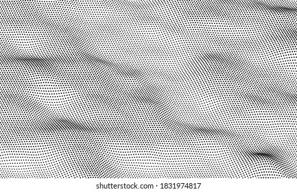 Particle wave background. Abstract dynamic mesh. Big data technology. Vector grid illustration.