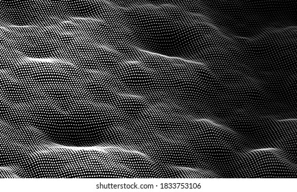 Particle wave background. Abstract dynamic mesh. Big data technology. Vector grid illustration.