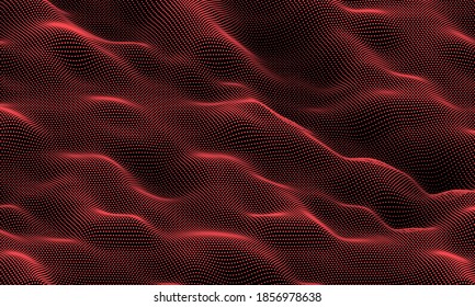Fondo de la onda de partículas. Malla dinámica abstracta. Tecnología de grandes datos. Ilustración de rejilla vectorial.