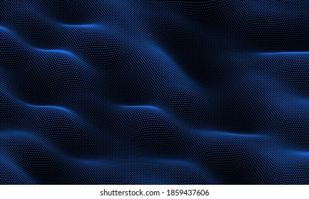 Particle wave background. Abstract dynamic mesh. Big data technology. Vector grid illustration.