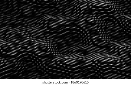 Particle wave background. Abstract dynamic mesh. Big data technology. Vector grid illustration.
