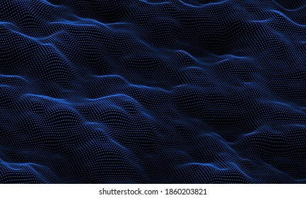 Fondo de la onda de partículas. Malla dinámica abstracta. Tecnología de grandes datos. Ilustración de rejilla vectorial.