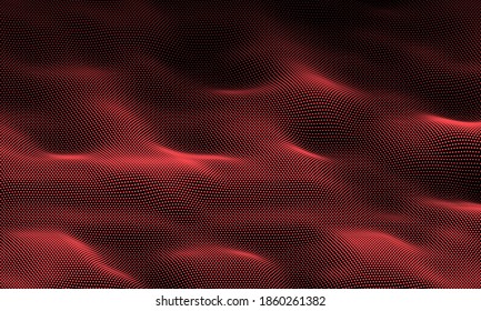 Particle wave background. Abstract dynamic mesh. Big data technology. Vector grid illustration.