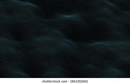 Particle wave background. Abstract dynamic mesh. Big data technology. Vector grid illustration.