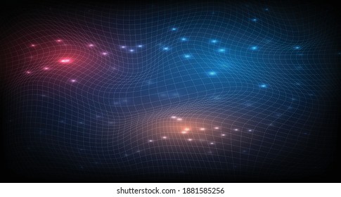 Particle wave, big data techno background with glowing dots, hi-tech concept, blue color