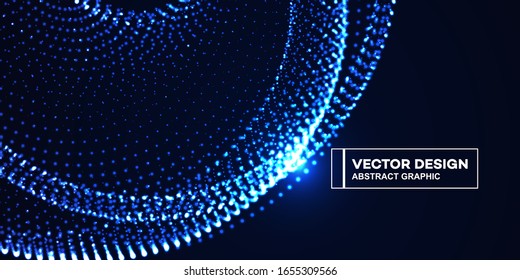 Particle wave glowing on black background, big data and technology concept, tech poster or banner