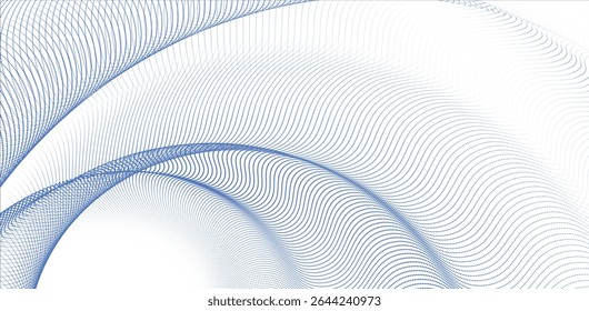 ondas de partícula em um gradiente de meio-tom, formando uma curva de pontos fluindo contra um fundo azul pastel, incorporando tecnologia, som, música e estética moderna