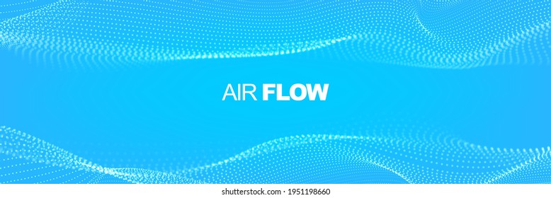 Particle waves showing a stream of clean fresh air. Flowing particles with depth of field. Air flow.  Vector illustration.