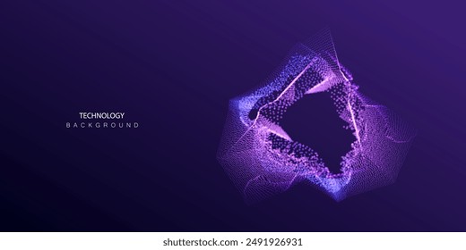 Las partículas son tecnología resplandeciente de fondo abstracto. Diseño futurista de puntos de neón. Moderno Vector ligero de alta tecnología y ciencia de big data.