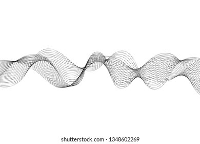 Particles Black Wavy Lines Abstract Background. Vector