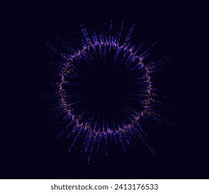 Particles Blast Circle Frame. Particles Shockwave Explosion Effect Background. Digital Explosion. Radial Sound Explosion Wave Music Visualization. Colorful Equalizer Background. Vector Illustration.