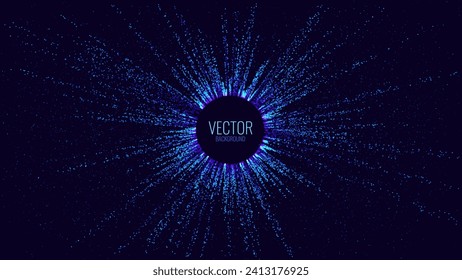 Particles Blast Circle Frame. Particles Shockwave Explosion Effect Background. Digital Explosion. Radial Sound Explosion Wave Music Visualization. Colorful Equalizer Background. Vector Illustration.